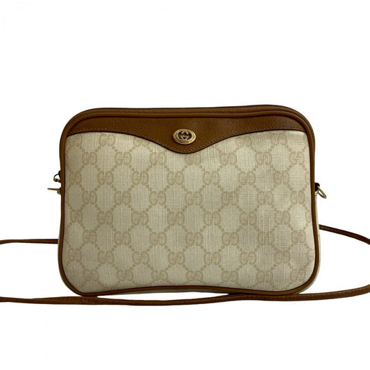 GUCCI Shoulder Bag Leather, PVC white GG logo Pattern Women Used Authentic