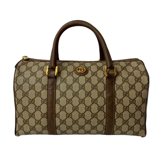 GUCCI Handbag Leather, PVC Brown GG logo Metal Women Used Authentic