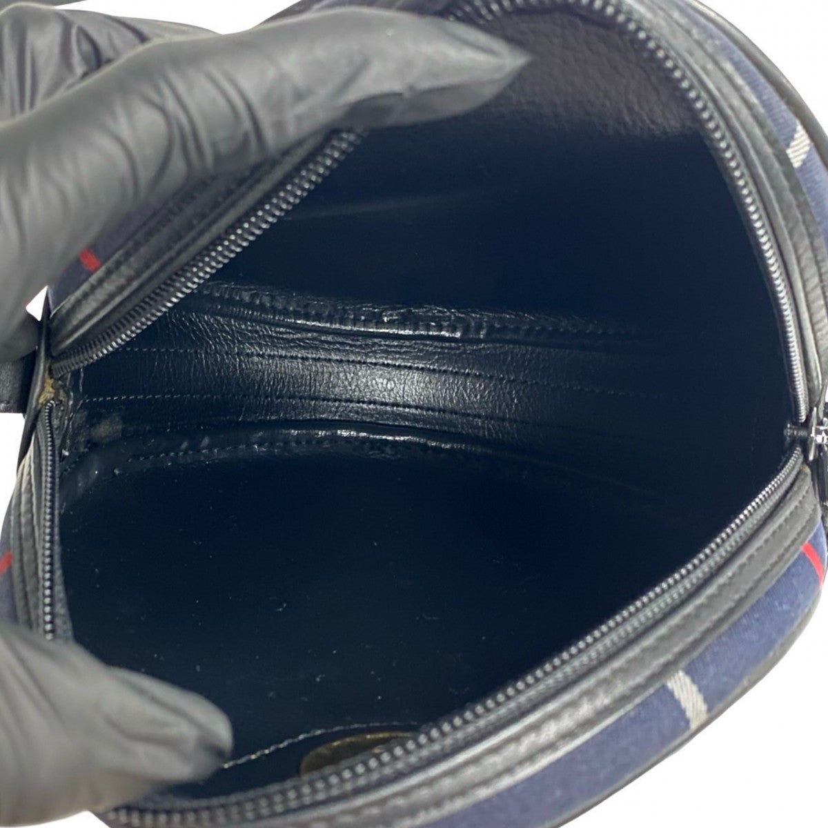 BURBERRY Shoulder Bag Leather, Canvas Navy Shadow Horse logo Metal Nova Check Women Used Authentic