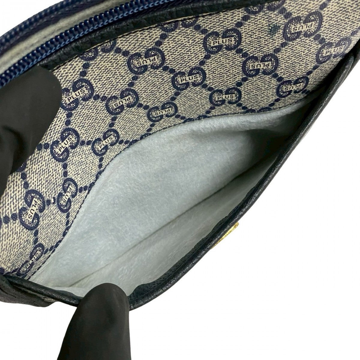 GUCCI Shoulder Bag Leather, PVC Navy Gucci Plus logoMetal Women Used Authentic