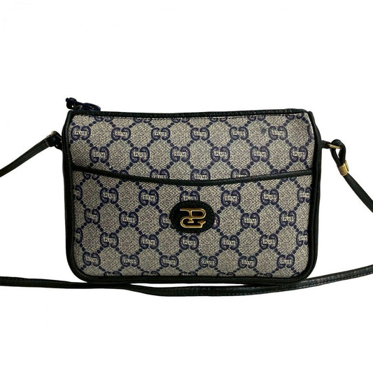 GUCCI Shoulder Bag Leather, PVC Navy Gucci Plus logoMetal Women Used Authentic