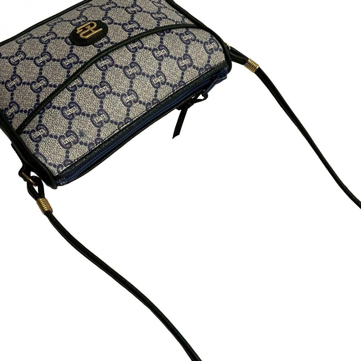 GUCCI Shoulder Bag Leather, PVC Navy Gucci Plus logoMetal Women Used Authentic