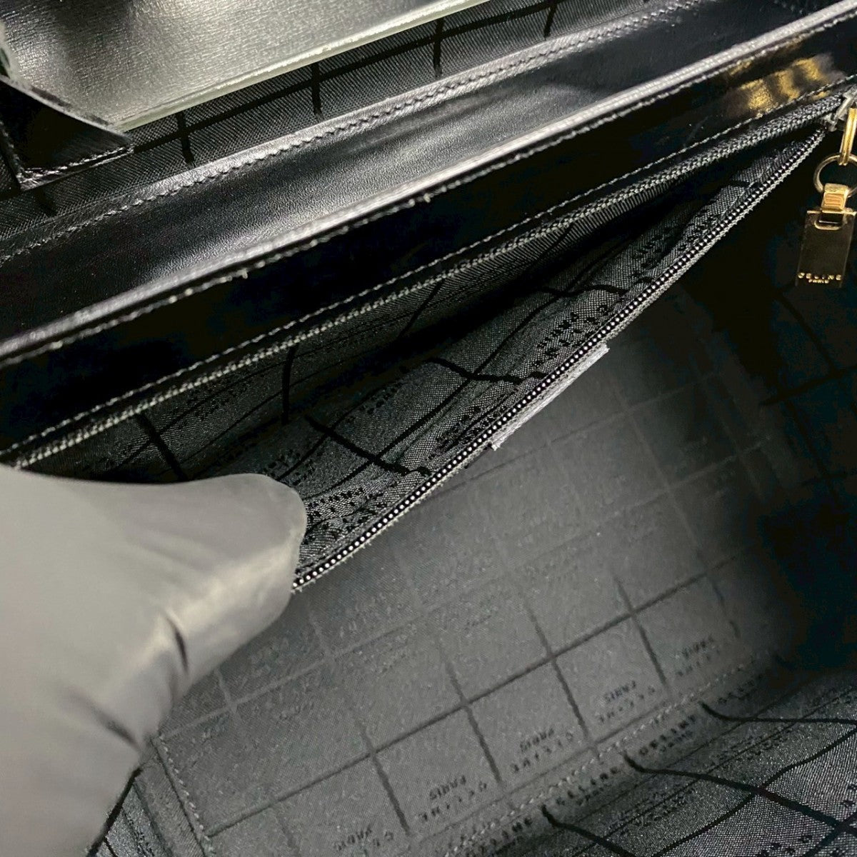 CELINE Handbag leather black logo carriage Metal Women Used Authentic