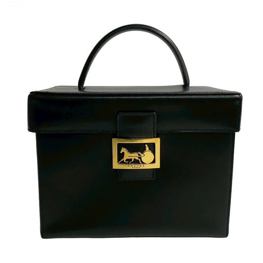 CELINE Handbag leather black logo carriage Metal Women Used Authentic