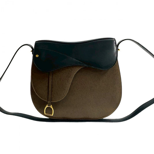 GUCCI Shoulder Bag leather black saddle