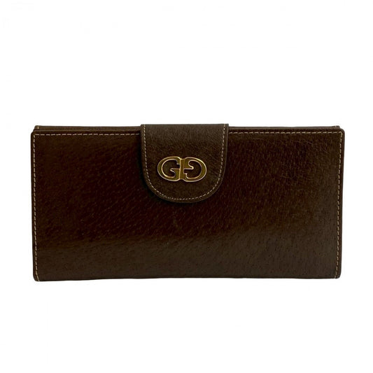 GUCCI Long Wallet Purse leather Brown GG logo Metal Women Used Authentic