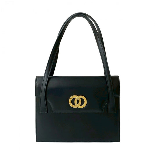 CELINE Handbag leather black Circle logo Metal Women Used Authentic
