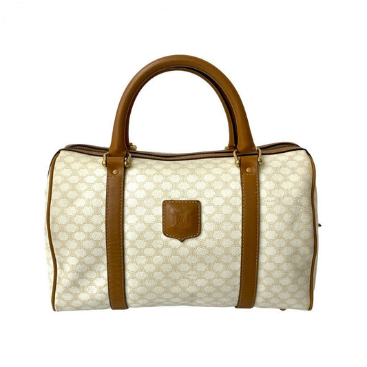 CELINE Handbag Leather, PVC white Macadam Blason Triomphe Pattern Women Used Authentic