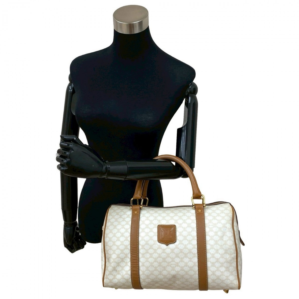 CELINE Handbag Leather, PVC white Macadam Blason Triomphe Pattern Women Used Authentic
