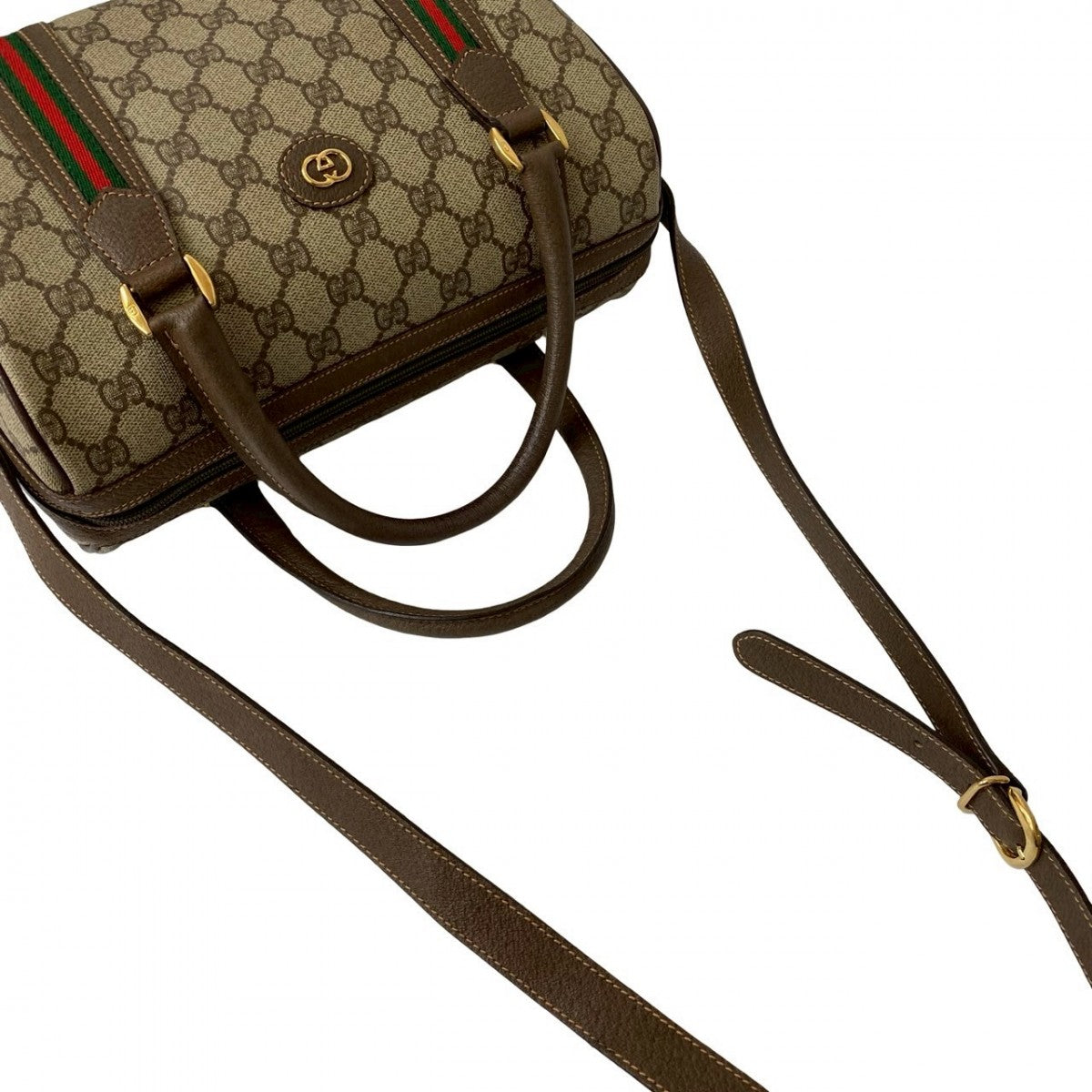 GUCCI Shoulder Bag Leather, PVC Brown GG logo Metal Women Used Authentic