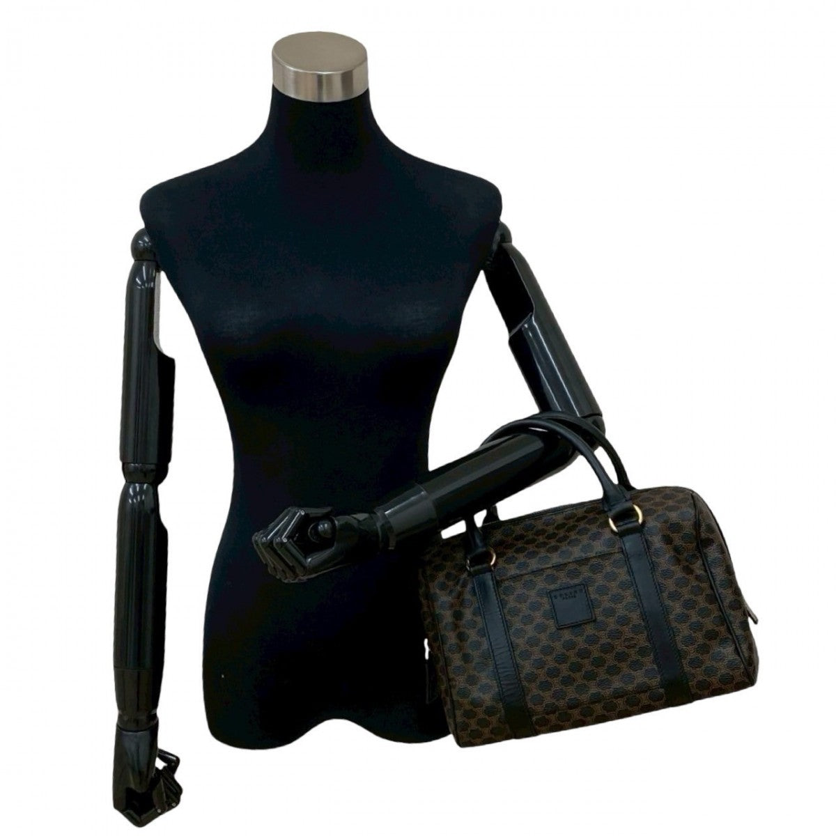 CELINE Handbag Leather, PVC black Macadam Blason Triomphe Women Used Authentic