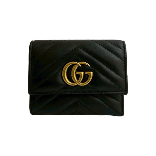 GUCCI Tri-fold wallet leather black GG Marmont Women Used Authentic
