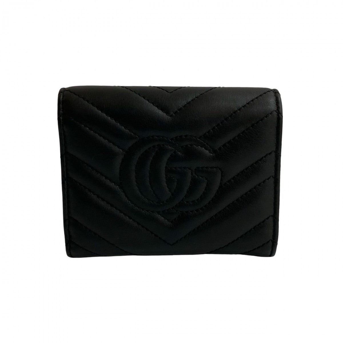 GUCCI Tri-fold wallet leather black GG Marmont Women Used Authentic