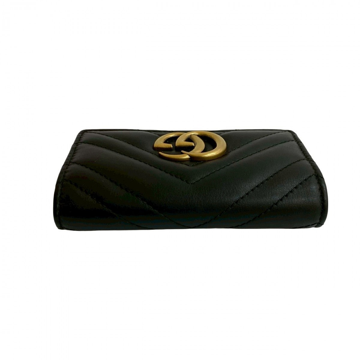 GUCCI Tri-fold wallet leather black GG Marmont Women Used Authentic