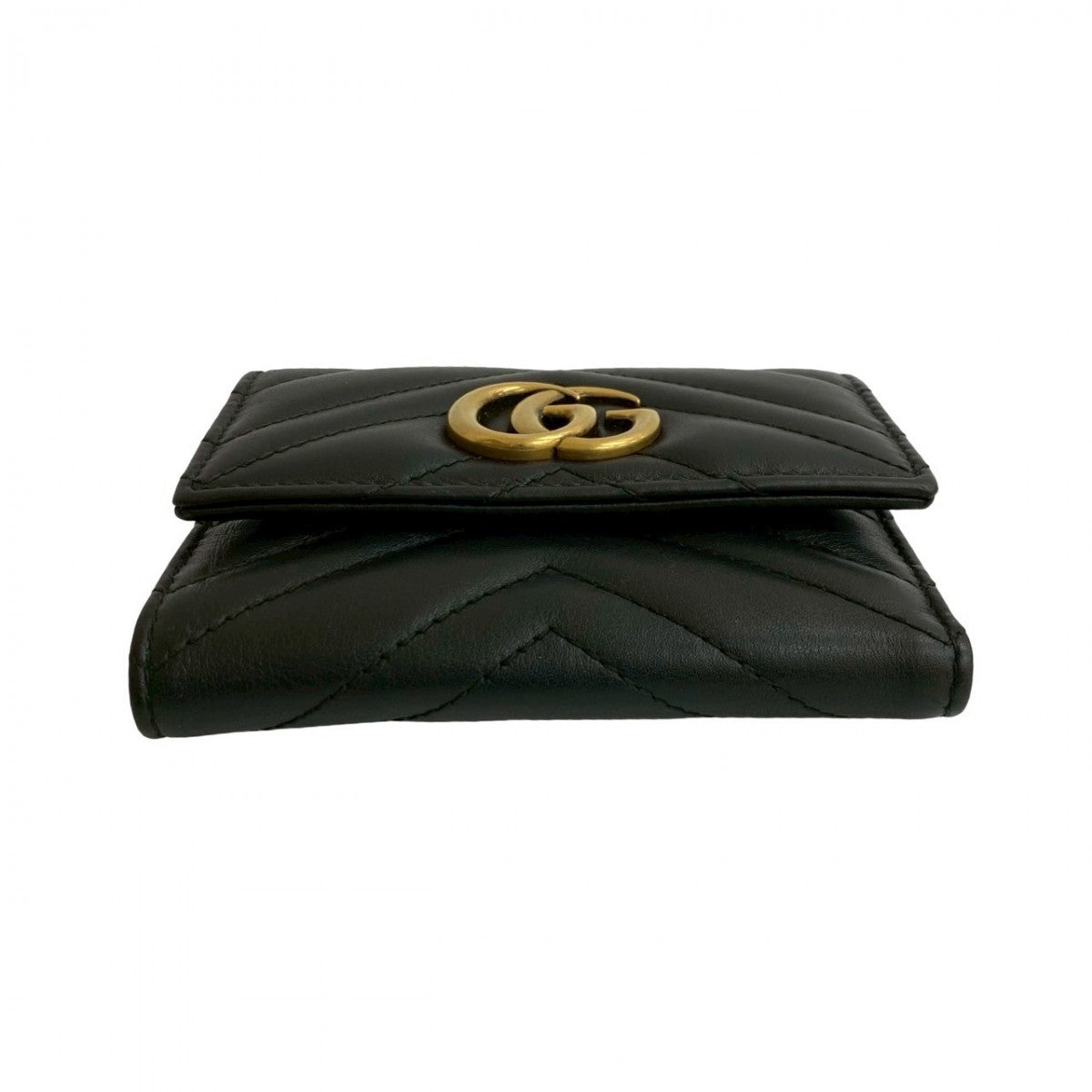 GUCCI Tri-fold wallet leather black GG Marmont Women Used Authentic