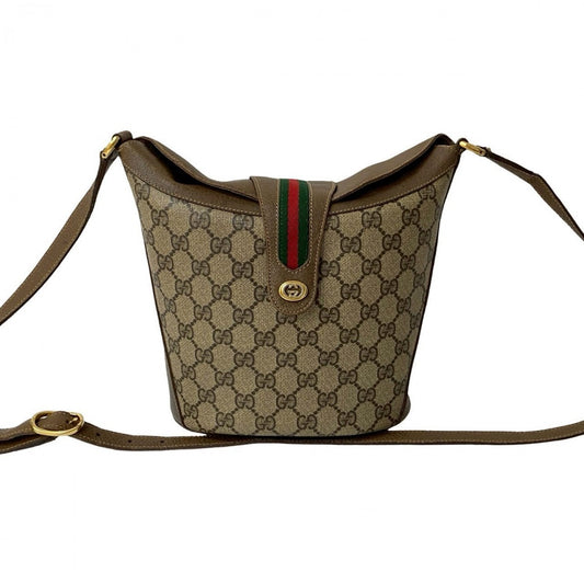 GUCCI Shoulder Bag Leather, PVC Brown GG logo Metal Sherry line Women Used Authentic