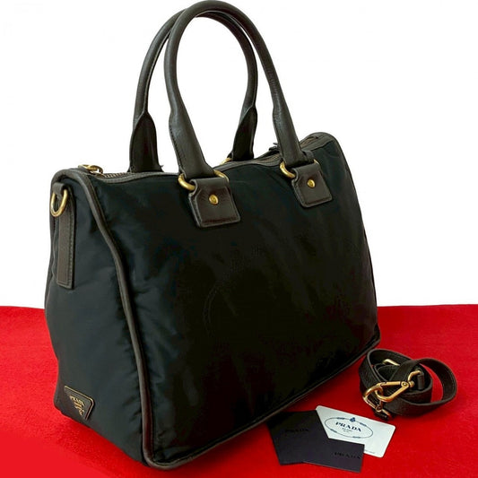 PRADA Shoulder Bag Nylon, Leather black Triangle Logo Metal Women Used Authentic