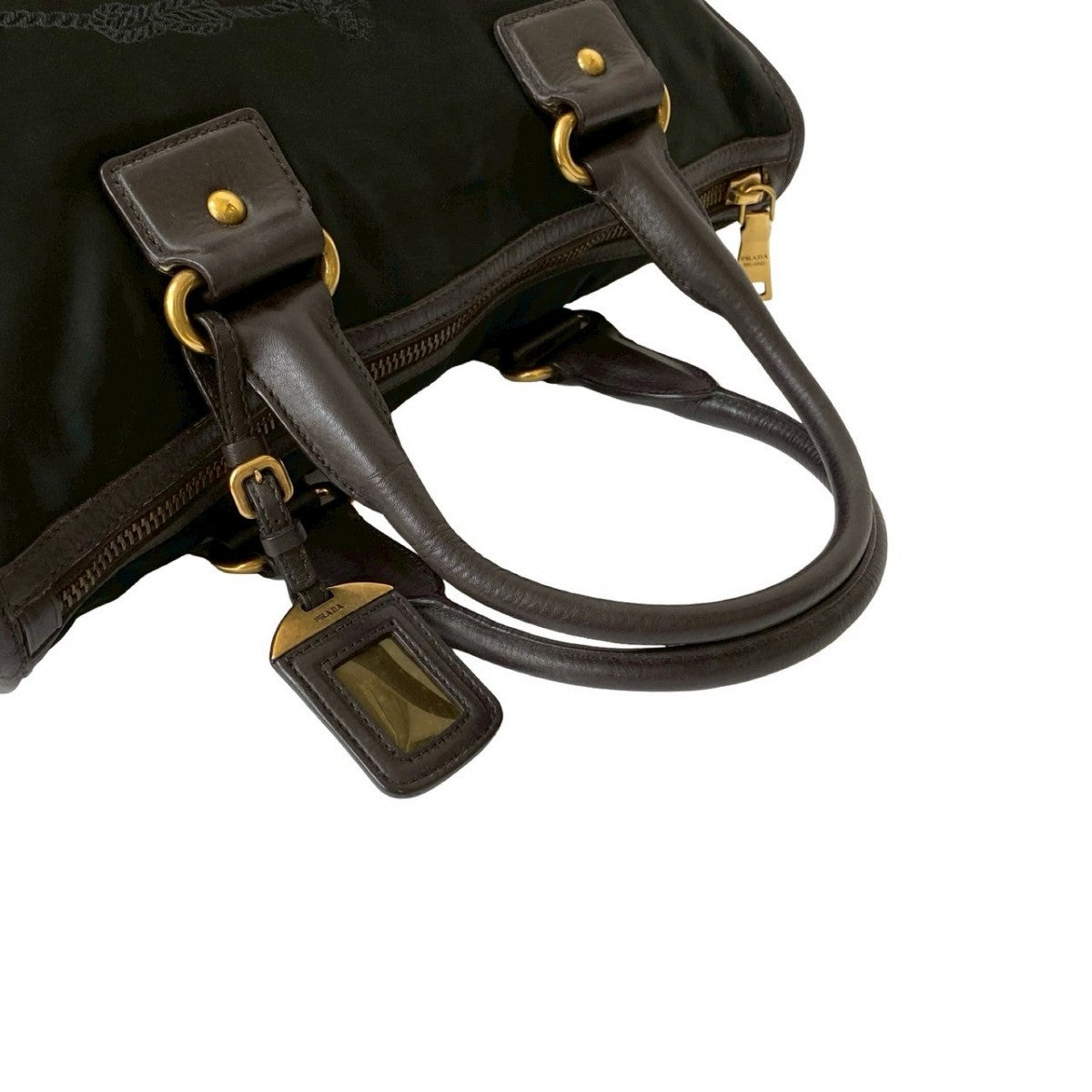 PRADA Shoulder Bag Nylon, Leather black Triangle Logo Metal Women Used Authentic
