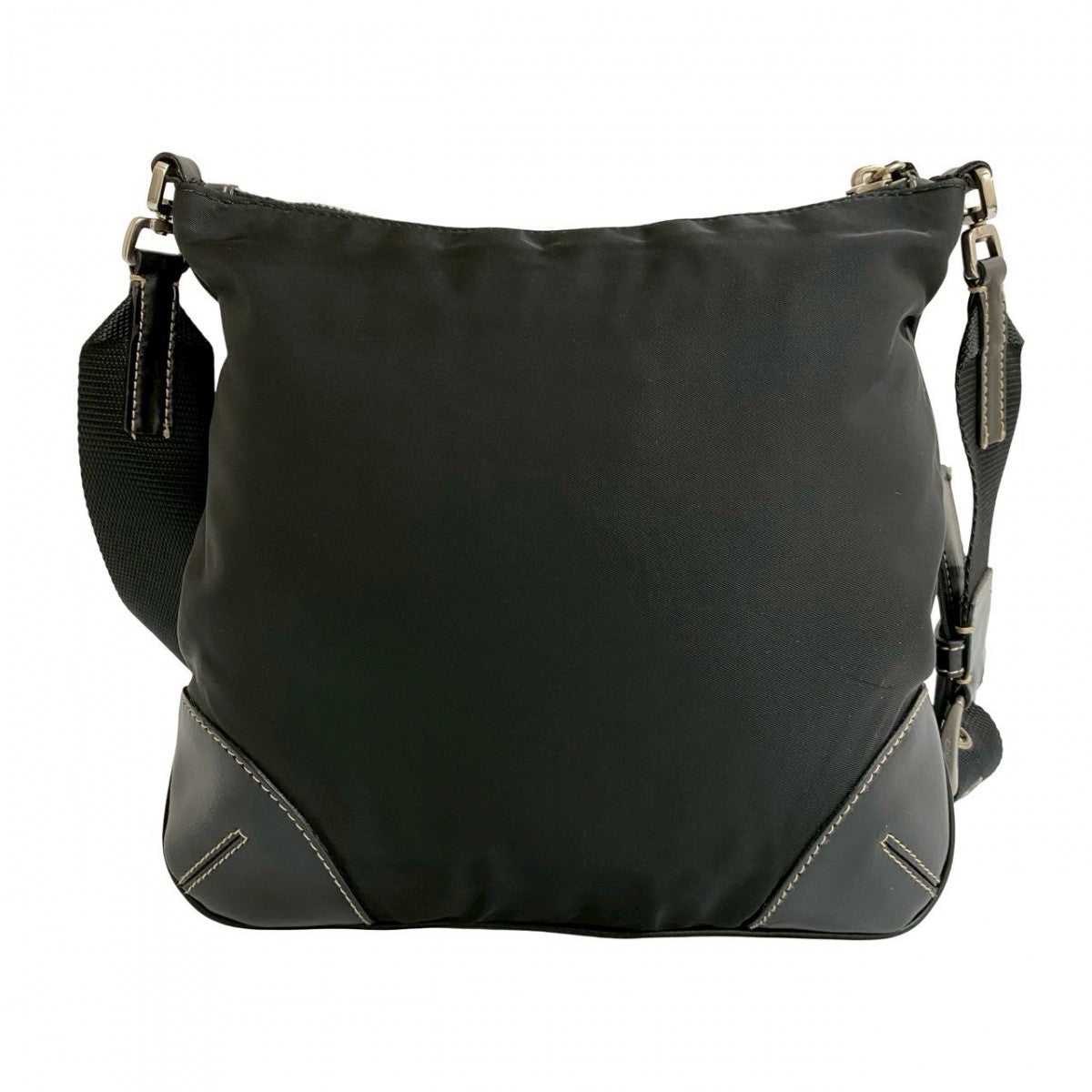 PRADA Shoulder Bag Nylon, Leather black PRADA triangle logo Metal Women Used Authentic
