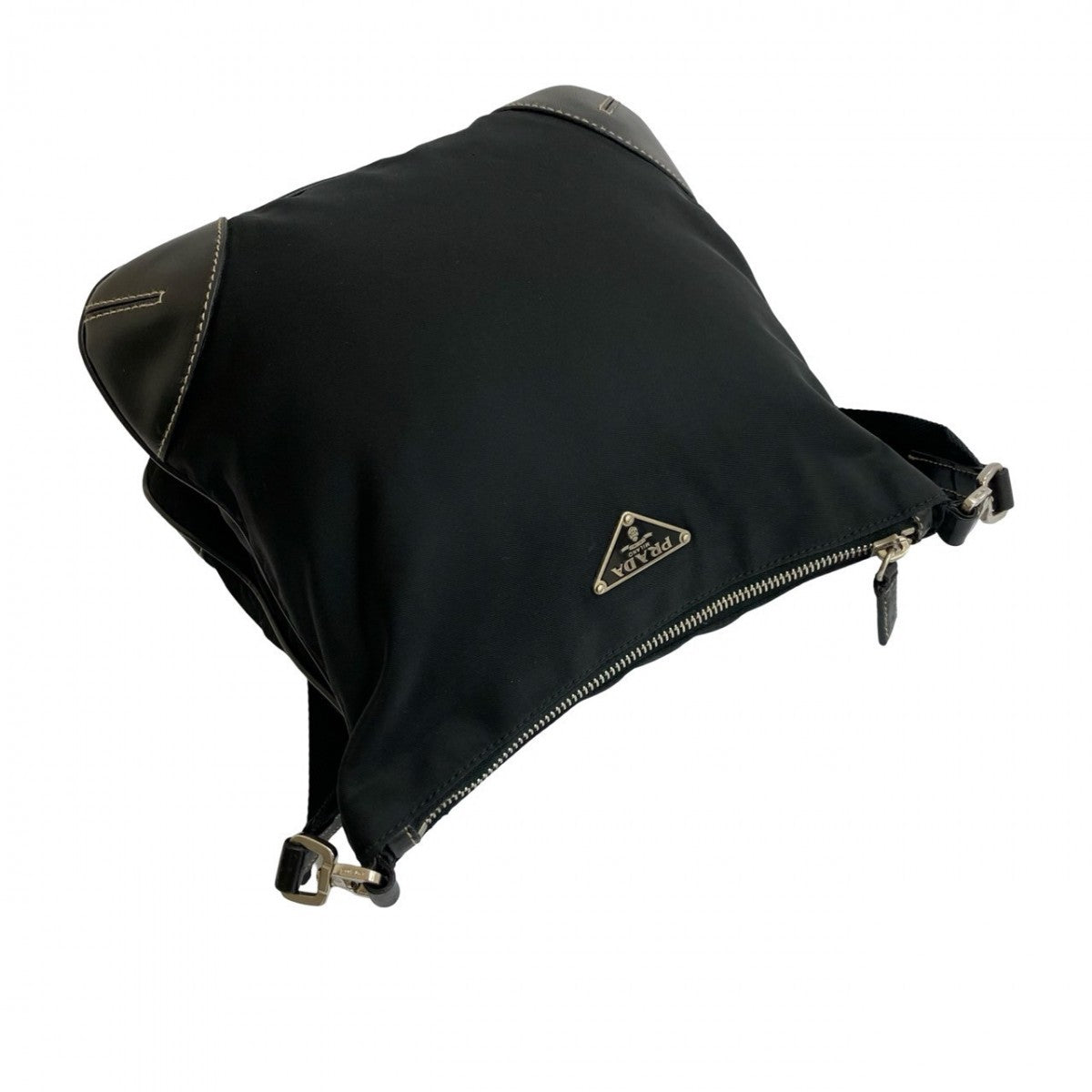 PRADA Shoulder Bag Nylon, Leather black PRADA triangle logo Metal Women Used Authentic