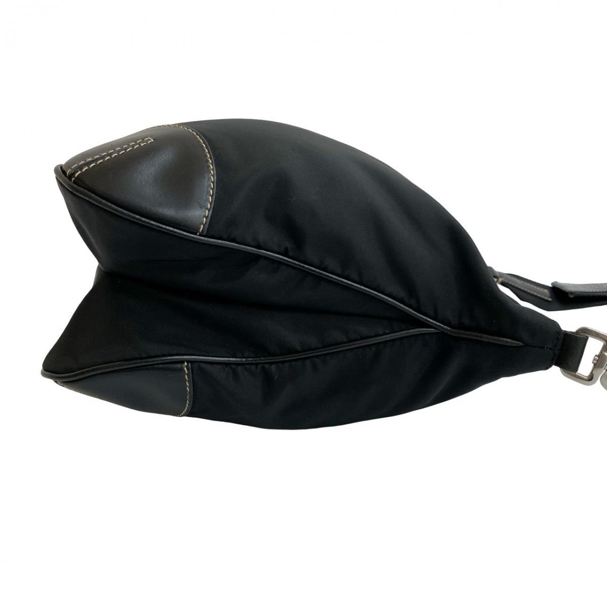 PRADA Shoulder Bag Nylon, Leather black PRADA triangle logo Metal Women Used Authentic