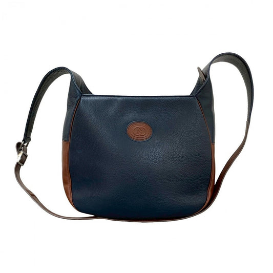 GUCCI Shoulder Bag leather Navy GG logo Women Used Authentic