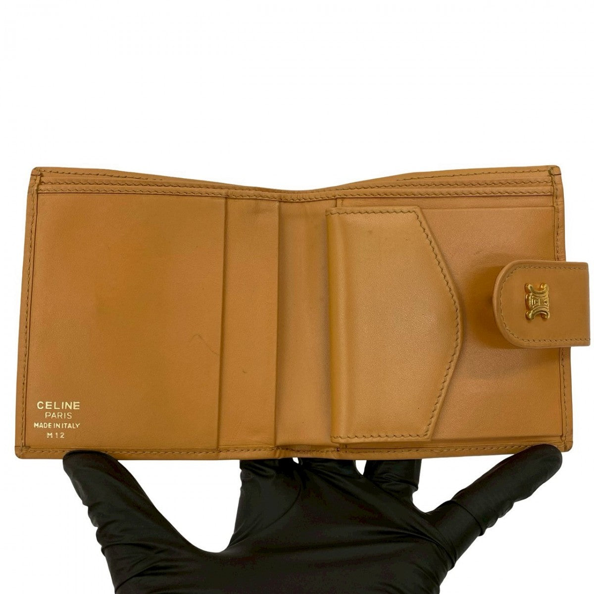 CELINE Bifold Wallet Leather, PVC beige Macadam Blason Triomphe Pattern Women Used Authentic