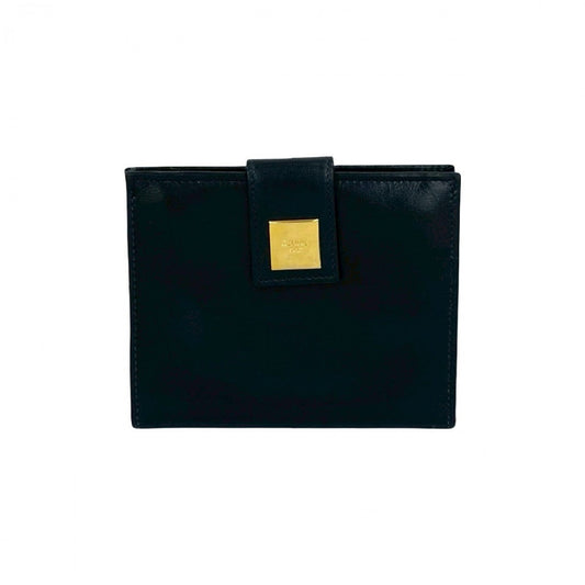 CELINE Bifold Wallet Calfskin, Leather Navy logo Metal Women(Unisex) Used Authentic