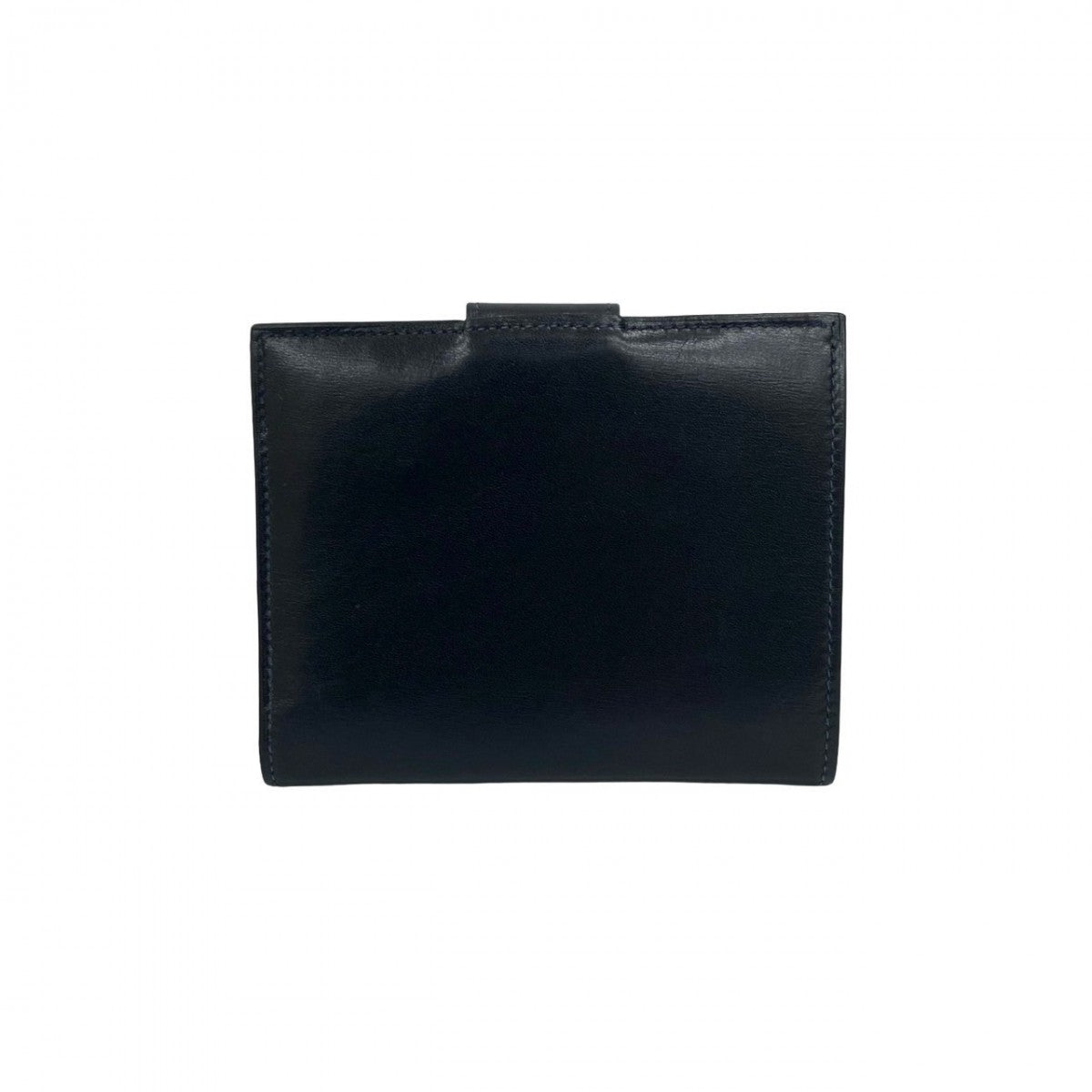 CELINE Bifold Wallet Calfskin, Leather Navy logo Metal Women(Unisex) Used Authentic