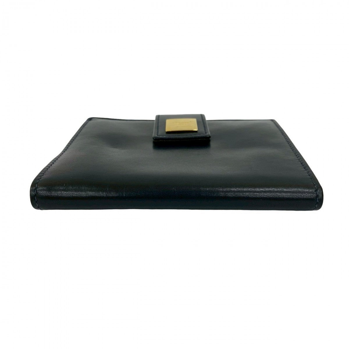 CELINE Bifold Wallet Calfskin, Leather Navy logo Metal Women(Unisex) Used Authentic