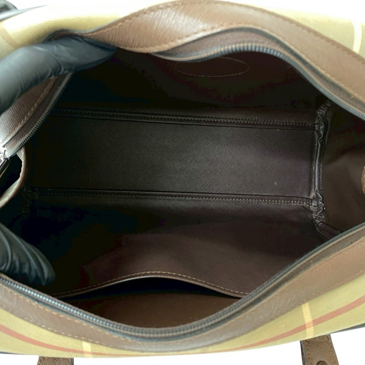 BURBERRY Handbag Canvas, Leather Brown Nova Check Shadow Horse logo Women Used Authentic