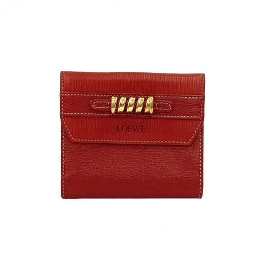 LOEWE Bifold Wallet leather Red Twisted Metal Velazquez Women Used Authentic