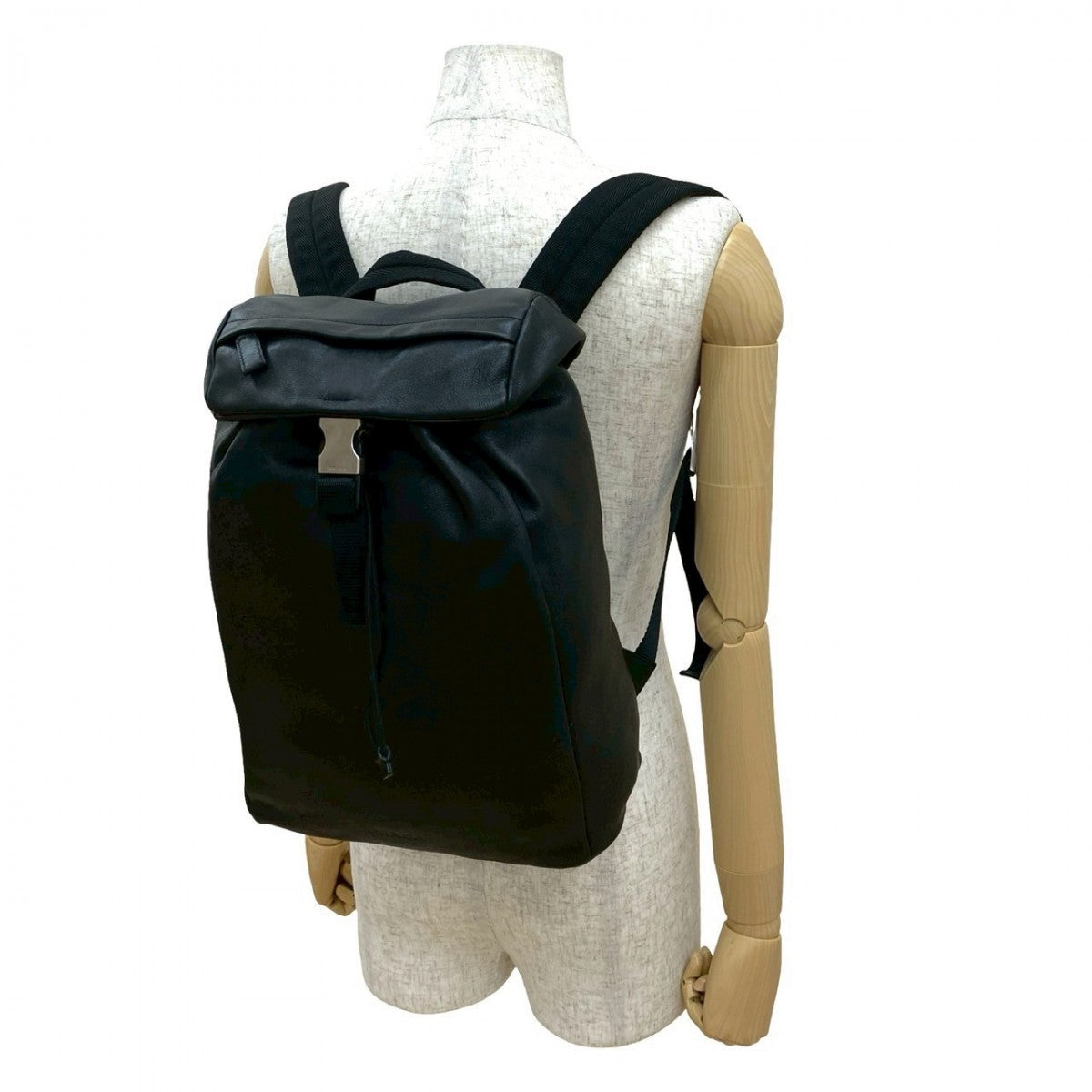 PRADA Backpack leather black PRADA logo Metal mens(Unisex) Used Authentic