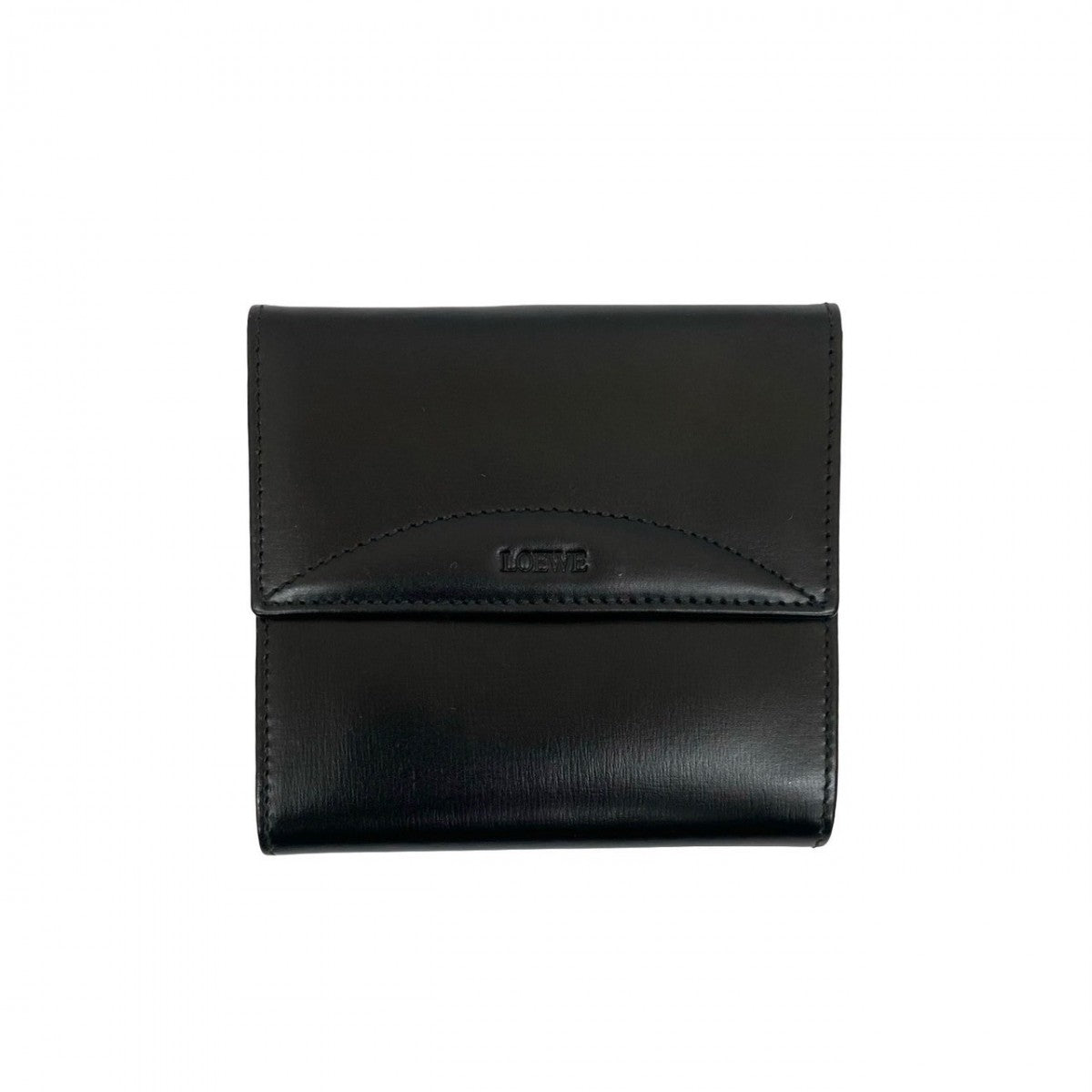 LOEWE Bifold Wallet leather black logo Women Used Authentic