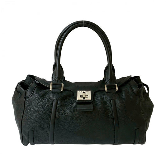 CELINE Handbag leather black celine logo Metal Women Used Authentic