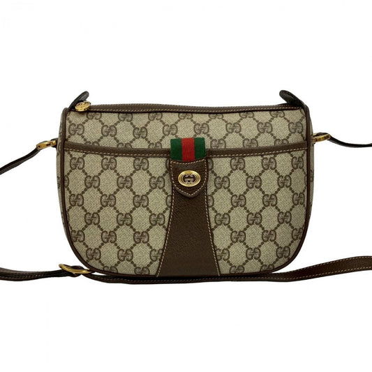 GUCCI Shoulder Bag Leather, PVC Brown GG logo Metal Sherry line Women Used Authentic