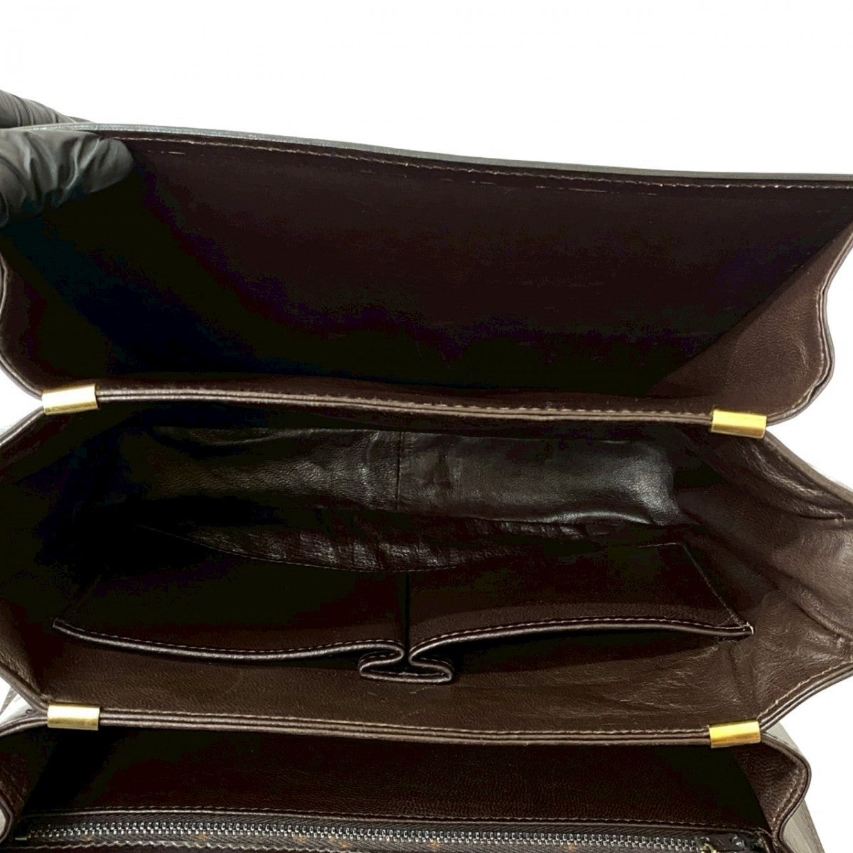 CELINE Shoulder Bag leather Brown logo carriage Metal Women Used Authentic