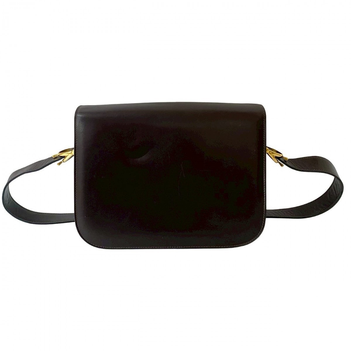 CELINE Shoulder Bag leather Brown logo carriage Metal Women Used Authentic