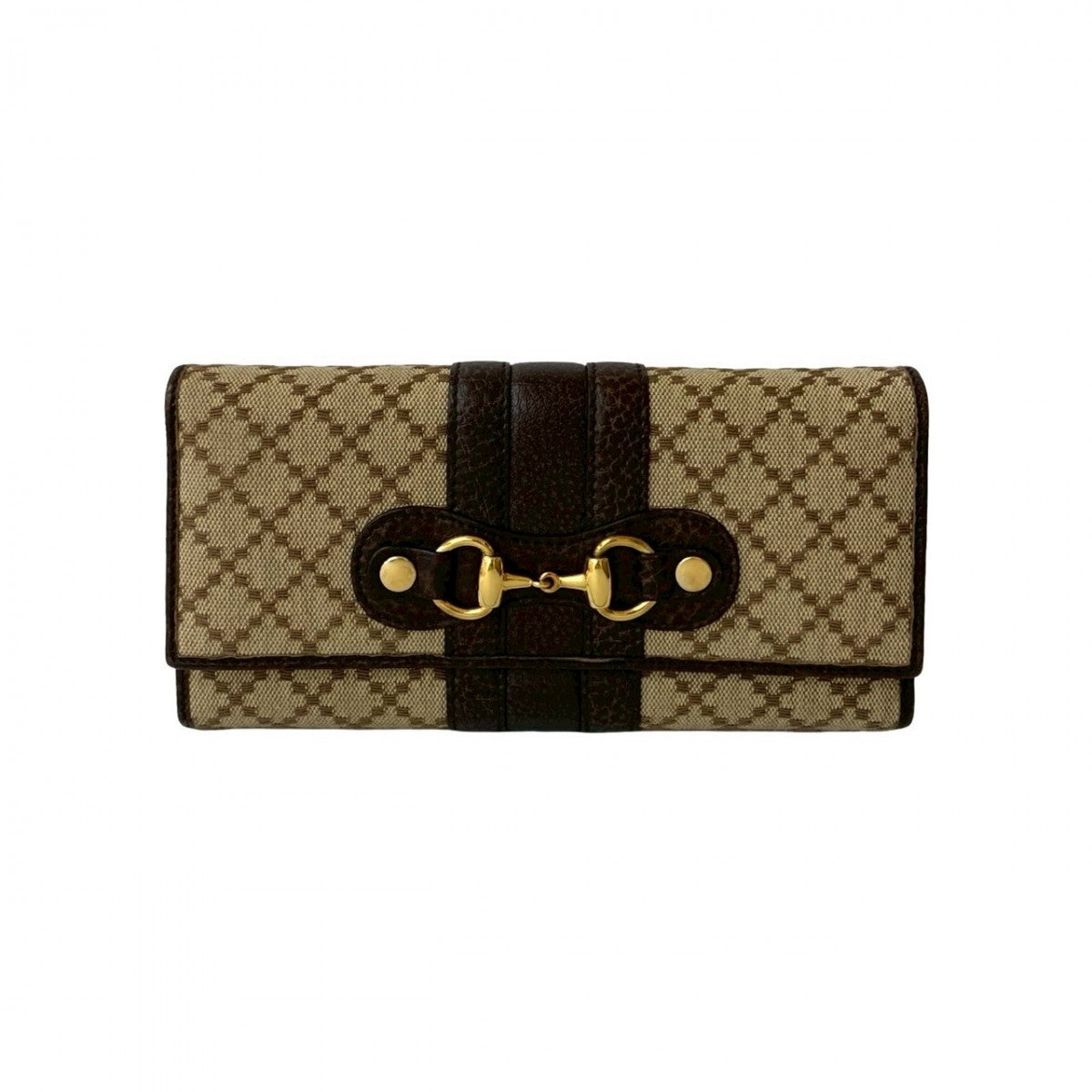 GUCCI Long Wallet Purse Leather, Canvas beige Diamante Horsebit Women Used Authentic