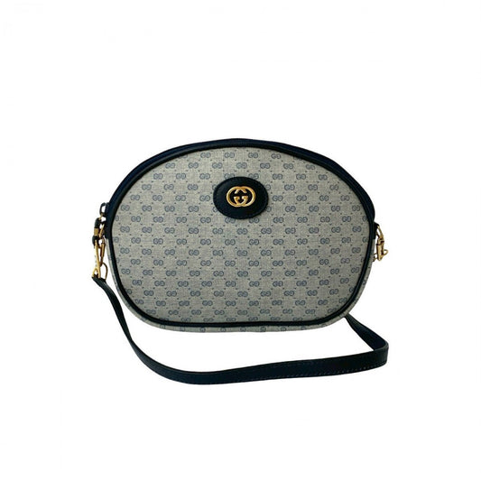 GUCCI Shoulder Bag Leather, PVC Navy Micro GG logo Metal Women Used Authentic