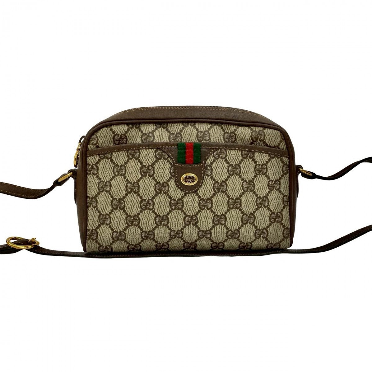 GUCCI Shoulder Bag Leather, PVC Brown GG logo Metal Sherry line Women Used Authentic
