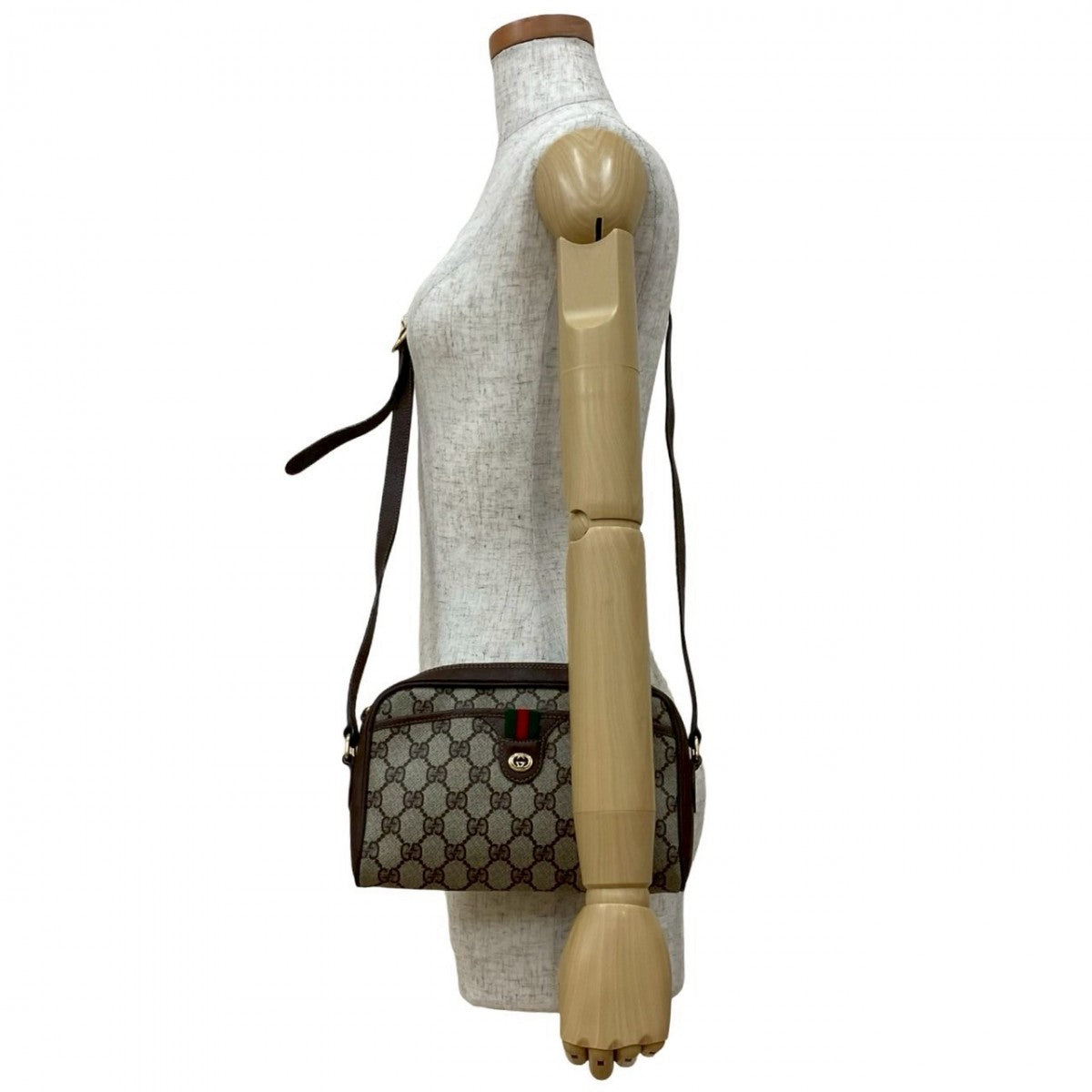GUCCI Shoulder Bag Leather, PVC Brown GG logo Metal Sherry line Women Used Authentic
