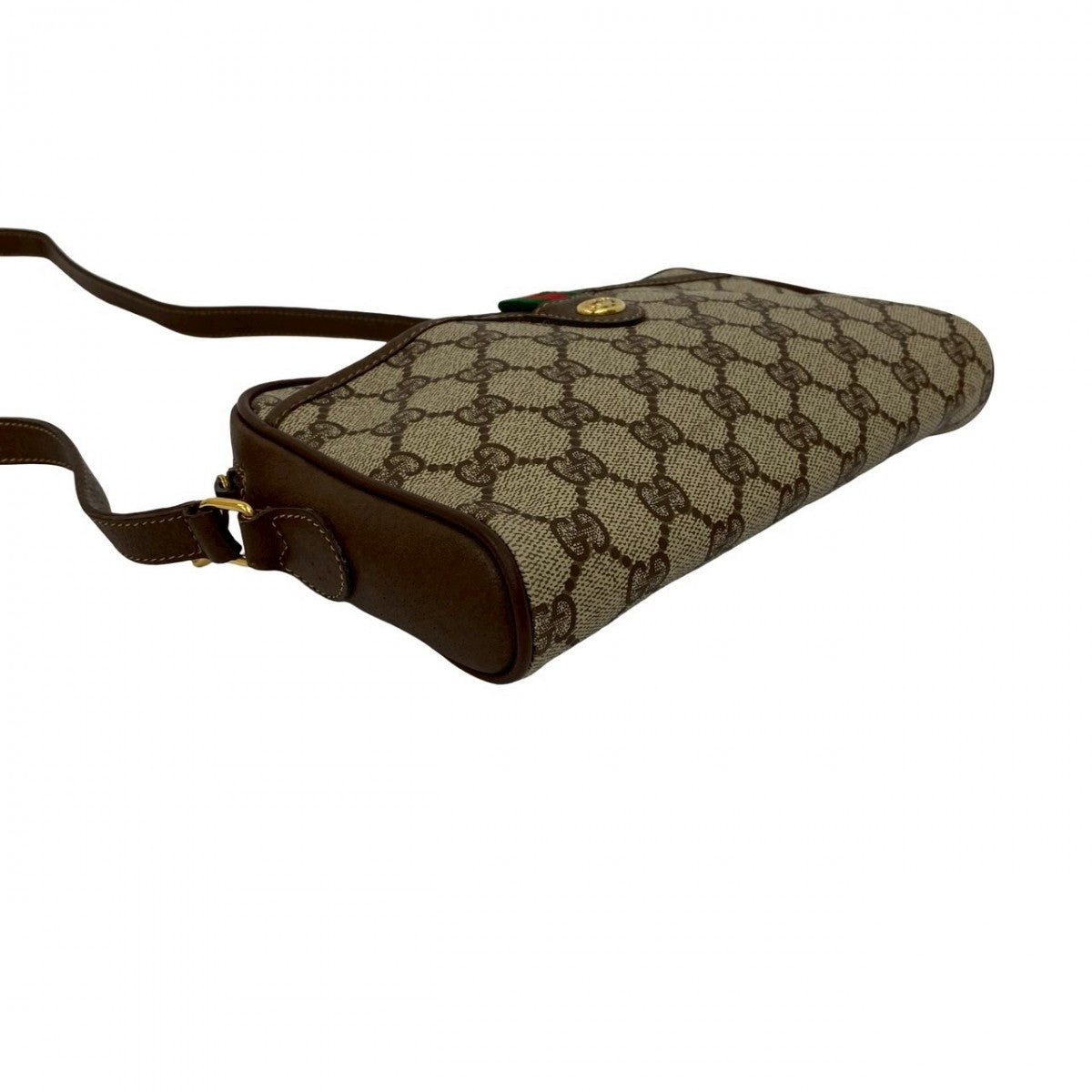 GUCCI Shoulder Bag Leather, PVC Brown GG logo Metal Sherry line Women Used Authentic