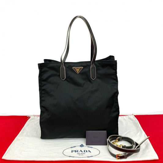 PRADA Shoulder Bag Nylon, Leather black Triangle Logo Metal Women Used Authentic