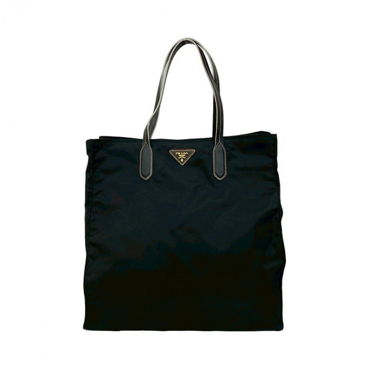 PRADA Shoulder Bag Nylon, Leather black Triangle Logo Metal Women Used Authentic