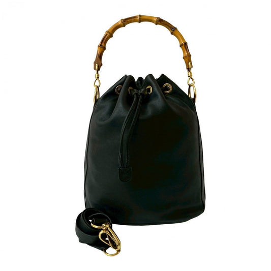 GUCCI Shoulder Bag leather black Bamboo Women Used Authentic