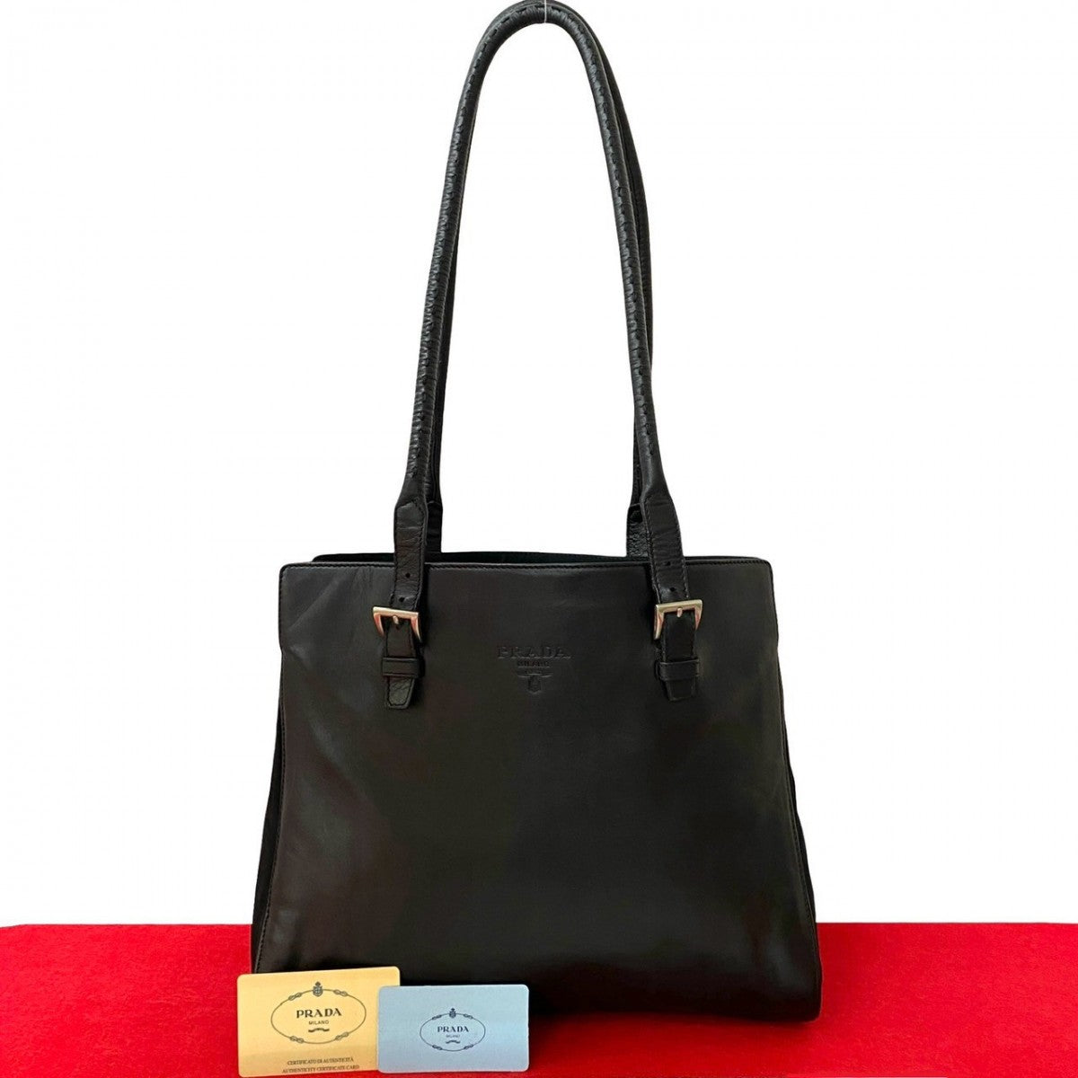 PRADA Shoulder Bag leather black
