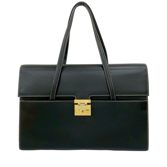 GUCCI Handbag leather black logo Metal Women Used Authentic