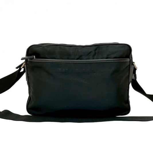 PRADA Shoulder Bag Leather, Nylon black Triangle Logo Metal mens Used Authentic