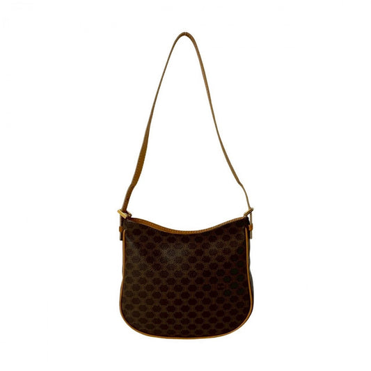 CELINE Handbag Leather, PVC Brown Macadam Blason Triomphe Pattern Women Used Authentic